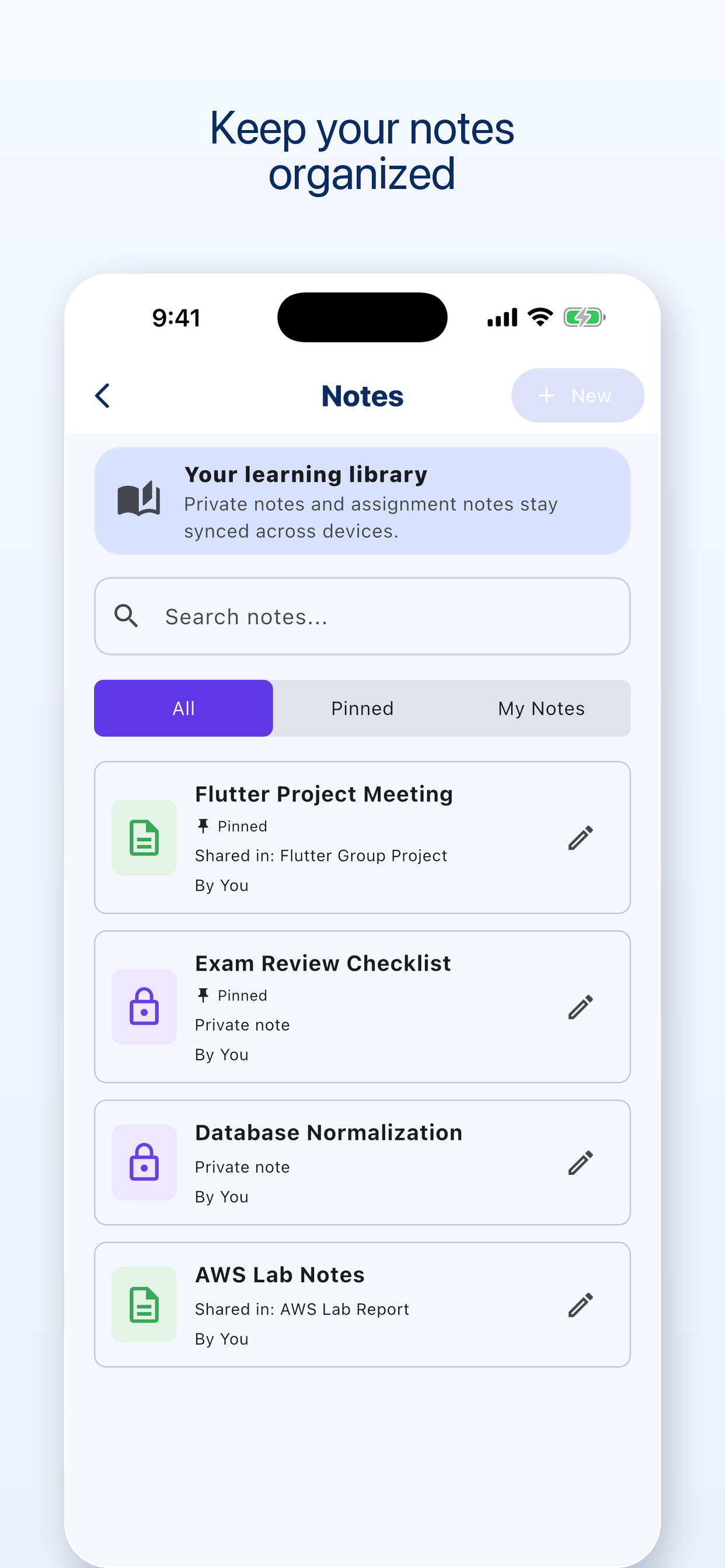 EduTrack personal and shared notes